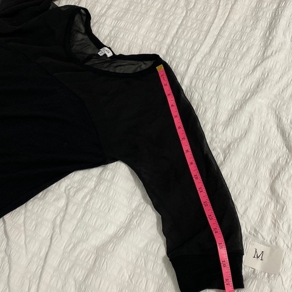 Splendid Womens Black Mesh Knit Shift Dress Modal 7/8 Sleeve Sheer Panel Size SP - Picture 7 of 9